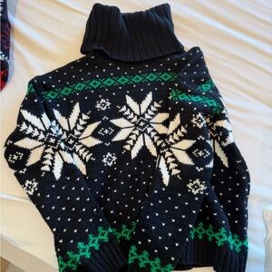 Polo by Ralph Lauren Black Knit Turtleneck Sweater with White snowflake